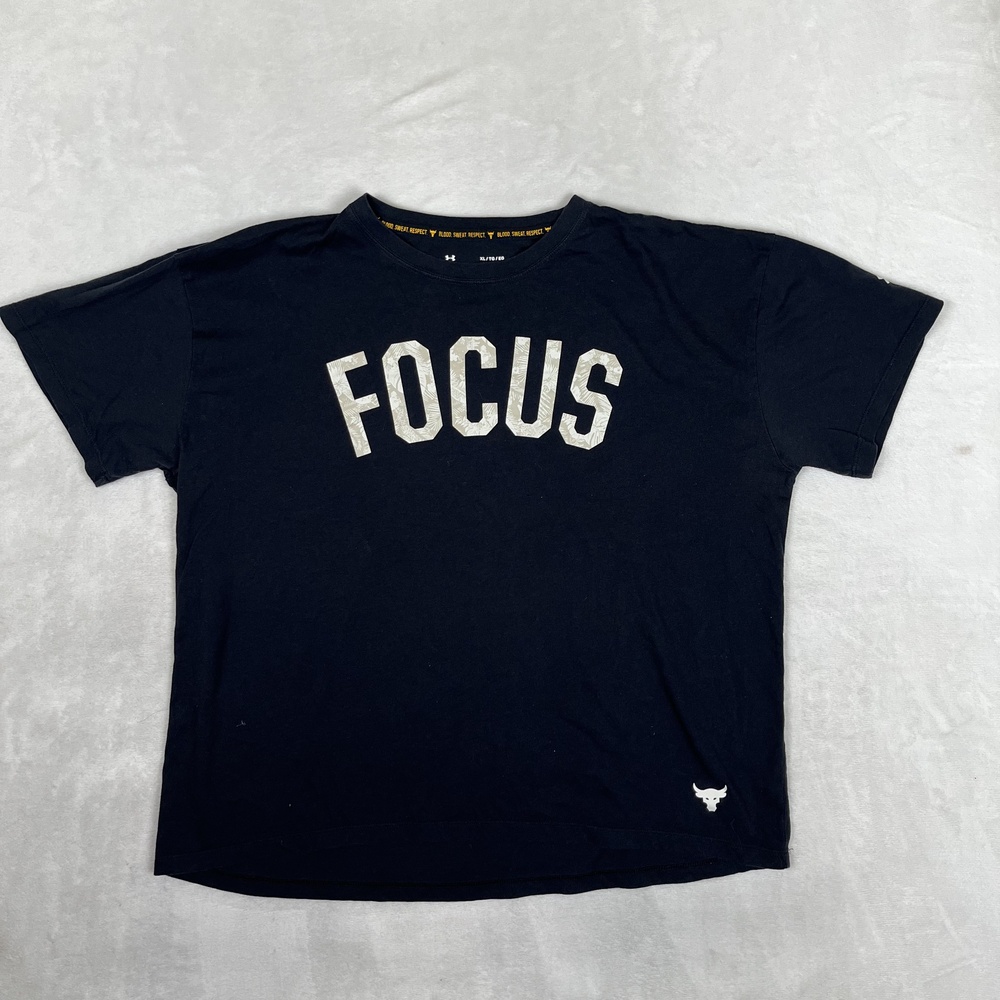 Under Armour Project Rock T-Shirt Womens XL Black Focus Blood Sweat Graphic Tee